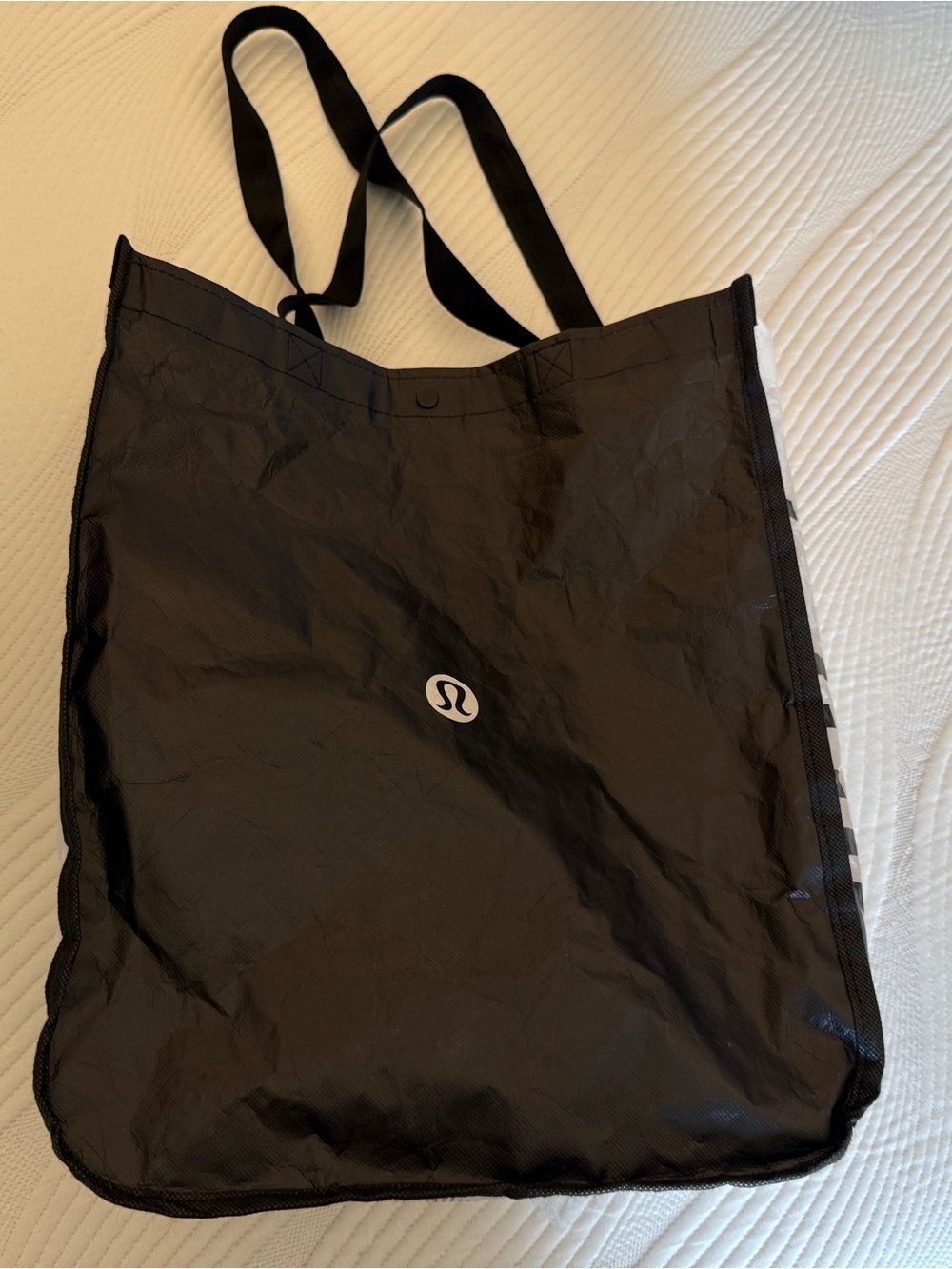 Lululemon Reusable Shopping Gift Bag Yoga Tote   Black White 16” x 13” X 6” Bag